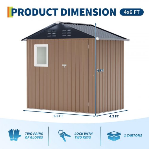 GARVEE OUTDOOR METAL STORAGE SHED WITH WINDOW & LOCKABLE DOORS - 6FT X 4FT X 6FT - BROWN/BLACK - (MODEL: PPG_33RKCLGX) image 2