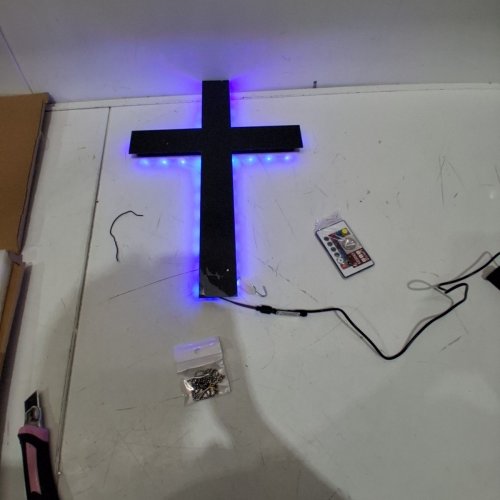 LED CROSS WALL DECOR WITH REMOTE - 24" X 18" - BLACK image 3