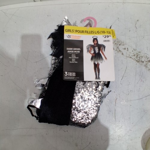 3PC KID'S WAY TO CELEBRATE DARK SPARKLE ANGEL COSTUME - LARG / 10-12 - BLACK SILVER image 2