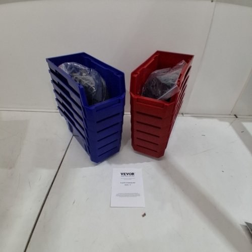 12PK VEVOR PLASTIC STORAGE BINS - 11" X 5" X 5" - BLUE/RED - (MODEL:V3) image 2