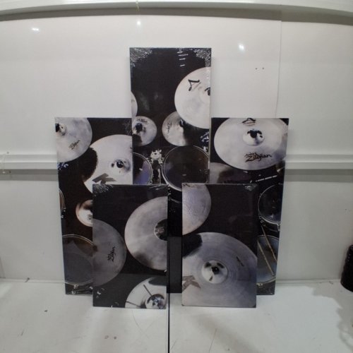 5PC TUMOVO DRUM SET WALL ART PANELS - 40"X12" - GREY/BLACK image 2