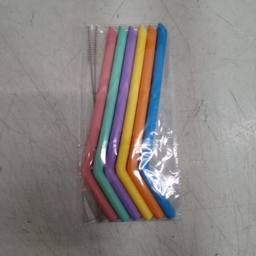 6PK REUSABLE BENT SILICONE STRAWS - 11" - ASSORTED COLORS image 3