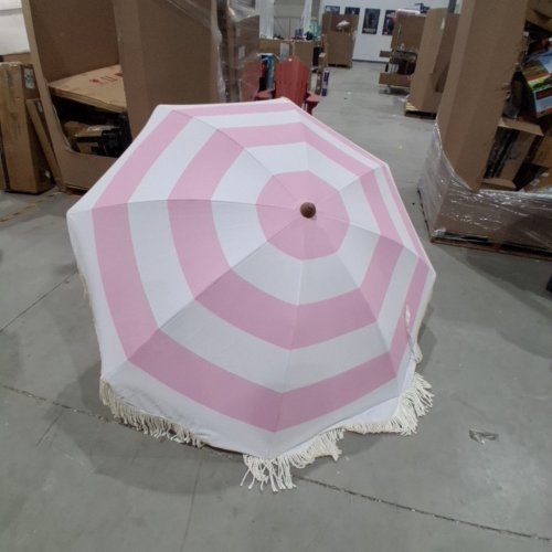 AMMSUN BOHO FRINGE UMBRELLA WITH STEEL POLE AND PUSH BUTTON TILT - 6.5FT - UPF50+ - PINK/WHITE STRIPE (MODEL: AM71126) image 2