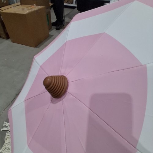 AMMSUN BOHO FRINGE UMBRELLA WITH STEEL POLE AND PUSH BUTTON TILT - 6.5FT - UPF50+ - PINK/WHITE STRIPE (MODEL: AM71126) image 4
