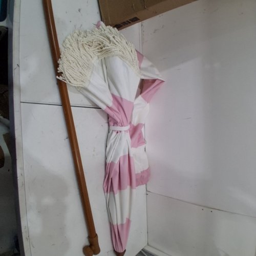 AMMSUN BOHO FRINGE UMBRELLA WITH STEEL POLE AND PUSH BUTTON TILT - 6.5FT - UPF50+ - PINK/WHITE STRIPE (MODEL: AM71126) image 5