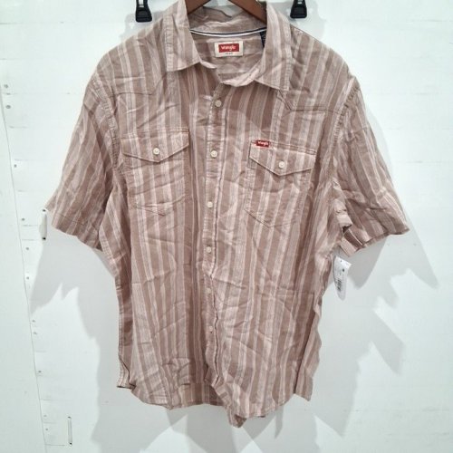 MEN'S WRANGLER SHORT SLEEVE PLAID BUTTON-UP SHIRT - EXTRA LARGE - TAN / BROWN image 2