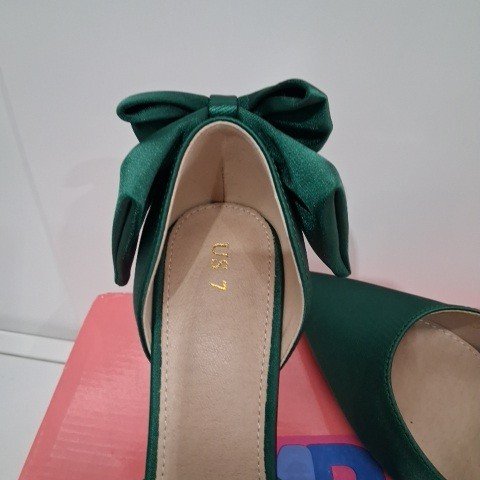 WOMEN'S BOW DETAIL POINTED-TOE HIGH HEEL PUMPS - SIZE 7 - GREEN image 4