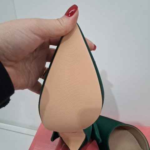 WOMEN'S BOW DETAIL POINTED-TOE HIGH HEEL PUMPS - SIZE 7 - GREEN image 5