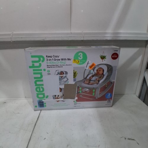 INGENUITY 3-IN-1 KEEP COZY GROW WITH ME VIBRATING BABY BOUNCER, ROCKER & CHAIR - 40LBS CAPACITY - WEAVER THEME GREY/WHITE/GREEN (MODEL: ‎12428) image 2