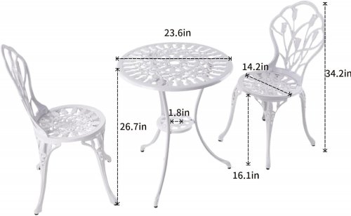 3PC KAI LI PATIO BISTRO SET - TULIPS - WHITE - (MODEL: BAI-4) image 2