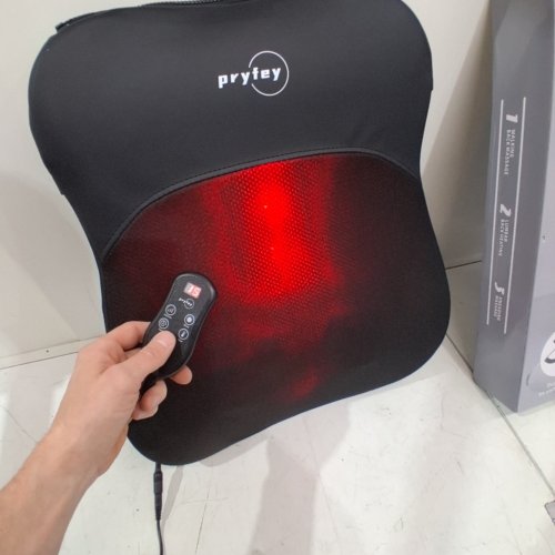 PRYFEY HEATED ULTRATHIN BACK MASSAGER WITH 4D KNEADING - 17" X 21" - BLACK/GREY (MODEL: BKYB-01) image 2