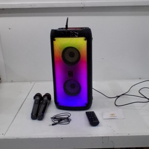 JYX DEEP BASS PORTABLE KARAOKE MACHINE/BLUETOOTH SPEAKER WITH LED LIGHTS & 2 MICROPHONES - BLACK (MODEL: T10-T) image 2