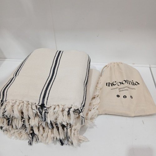 2PC THE LOOMIA THROW BLANKET WITH JUNIPER HAND TOWEL SET - KING - BEIGE / BLACK image 2
