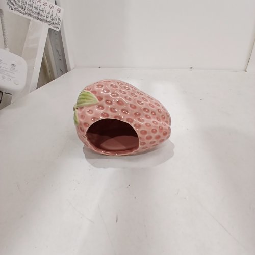 CERAMIC STRAWBERRY-SHAPED AQUARIUM DECOR HIDEAWAY - 4" - PINK image 2