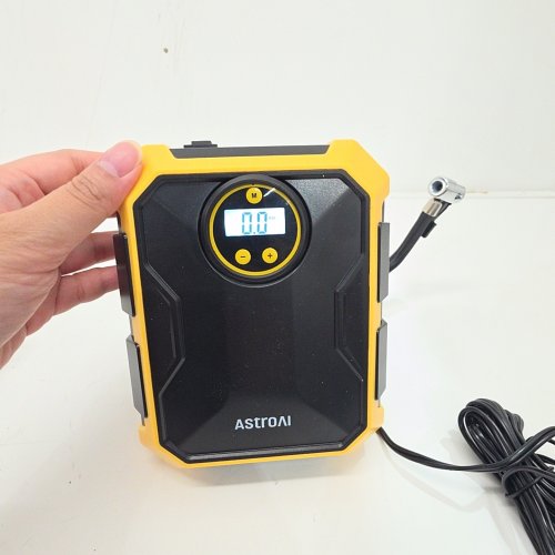 ASTROAI PORTABLE AIR COMPRESSOR TIRE INFLATOR WITH LED LIGHTS AND ACCESSORIES - 12V, 100PSI- YELLOW/BLACK (MODEL:CZK-3674) image 2