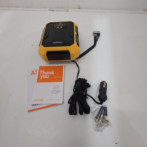 ASTROAI PORTABLE AIR COMPRESSOR TIRE INFLATOR WITH LED LIGHTS AND ACCESSORIES - 12V, 100PSI- YELLOW/BLACK (MODEL:CZK-3674) image 3