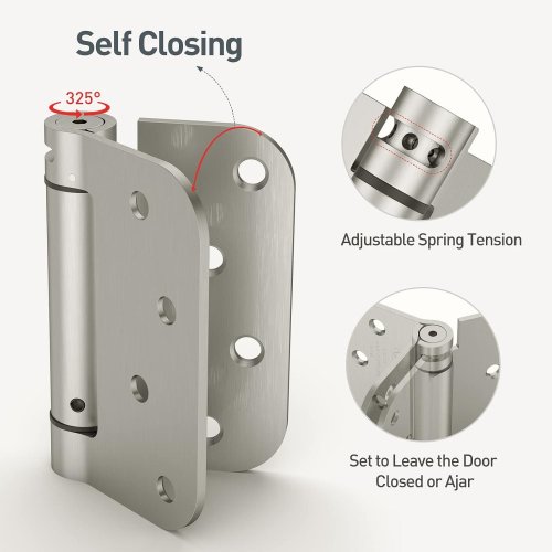 3PC HOSOM SELF CLOSING DOOR HINGES WITH ADJUSTABLE TENSION - 4" X 4" - BRUSHED NICKEL image 3
