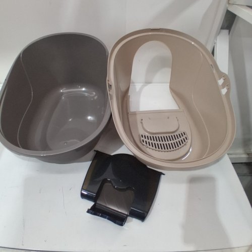 AMAZON BASICS NO MESS HOODED CAT LITTER BOX - LARGE - TAN/GREY image 2