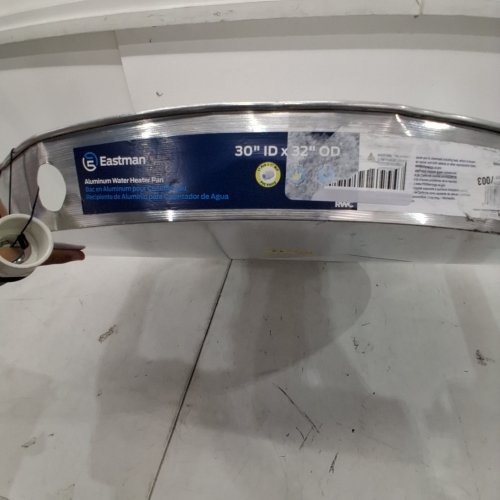 EASTMAN ALUMINUM WATER HEATER DRAIN PAN WITH PVC FITTINGS - 30" X 32" - CHROME (MODEL- 60087) image 6