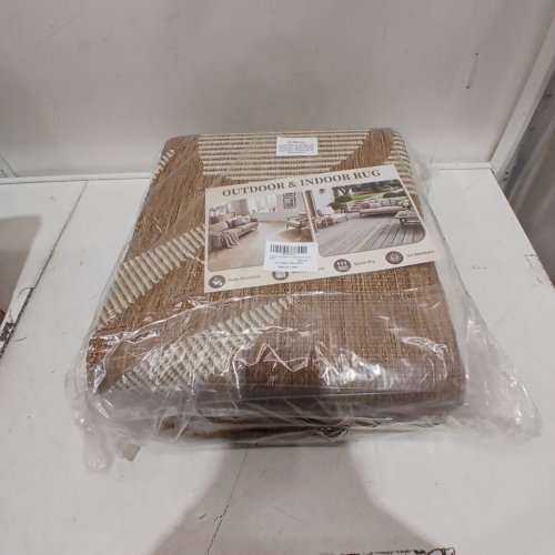 MONTVOO OUTDOOR & INDOOR RUG - 7.9FT X 10FT - WHITE & BROWN (MODEL: CA-HWD-CL-BZ-79X10) image 3