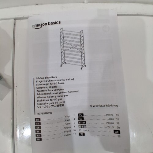 AMAZON BASICS 50-PAIR ROLLING METAL SHOE RACK ORGANIZER - BLACK/CHROME (MODEL: B0735F88VJ) image 5