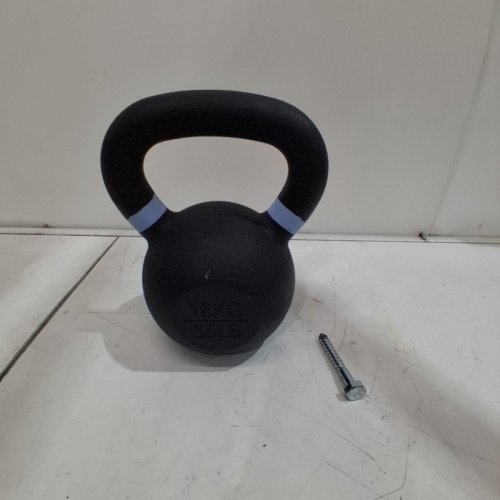 YES4ALL POWDER COATED CAST IRON COMPETITION KETTLEBELL WITH WIDE HANDLES AND FLAT BOTTOM - 35LBS - BLACK/BLUE image 2