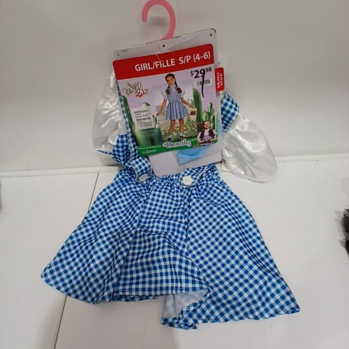 3PC GIRLS RUBIES WIDARD OF OZ DOROTHY COSTUME - SMALL 4-6 - BLUE AND WHITE image 3