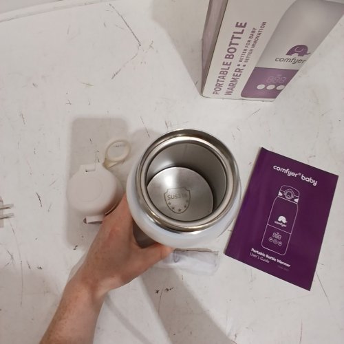 COMFYER PORTABLE MILK WARMER WITH FAST HEATING & LONG BATTERY LIFE - 12OZ - WHITE/PURPLE - (MODEL:BW01) image 4