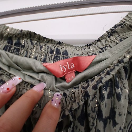 WOMEN'S IYLA LINEN SKIRT- L/G - GREEN/BLACK image 2