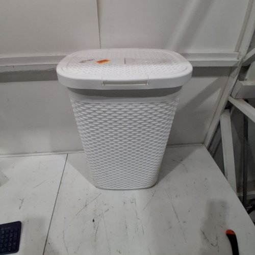 BATH CLIP PLASTIC WICKER STYLE LAUNDRY HAMPER - 60L - WHITE image 2