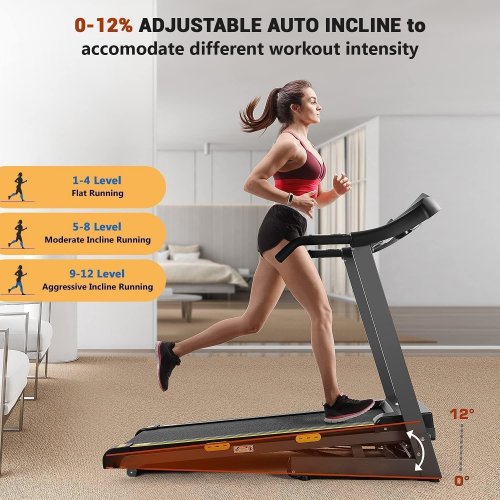BODIOO FOLDING HOME TREADMILL WITH 12 INCLINE LEVELS & 15 TRAINING PROGRAMS - 2.5HP, 8.5MPH, 220LBS MAX - BLACK - (MODEL: MK-1002) image 3