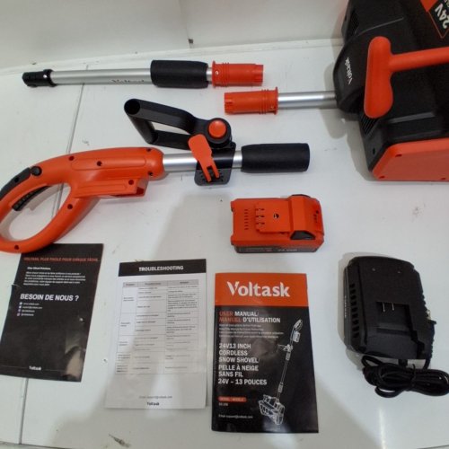 VOLTASK CORDLESS ELECTRIC SNOW SHOVEL WITH BATTERY & CHARGER - 12" PATH - 20V - BLACK/ORANGE (MODEL: SS-20B) image 4
