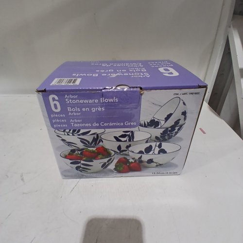 6PK ARBOR STONEWARE BOWLS - 6" - WHITE/BLUE (MODEL: 1901823) image 3