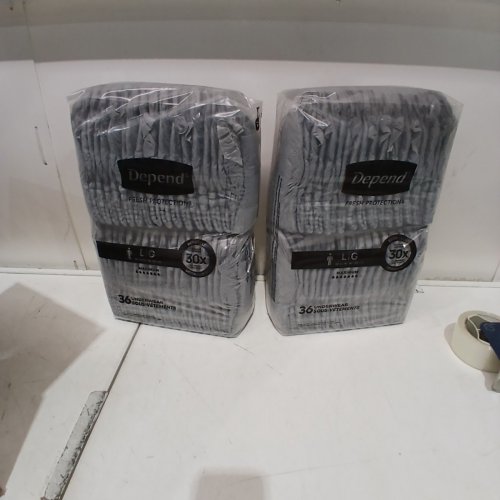 72PK MENS DEPENDS MAXIMUM ABORPTION INCONTINENCE DIAPERS WITH DRYSHIELD TECHNOLOGY LARGE - GREY - (MODEL: 54203) image 2