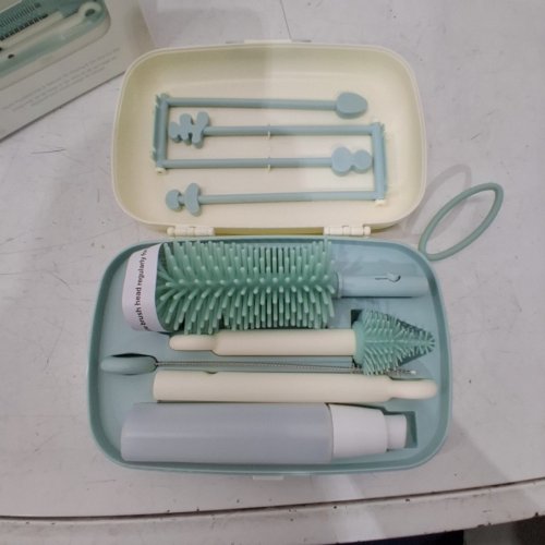 MOMCOZY 7-IN-1 BOTTLE CLEANING KIT - SILICONE BRUSH, NIPPLE BRUSH, STRAW BRUSH, SOAP DISPENSER, DRYING RACK - GREEN image 3