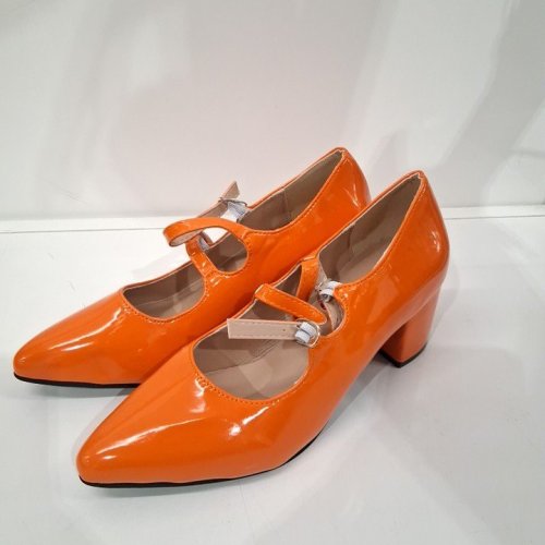 DOUBLE MARY JANE STRAP HEELED PUMPS - 7-7.5 - ORANGE image 3
