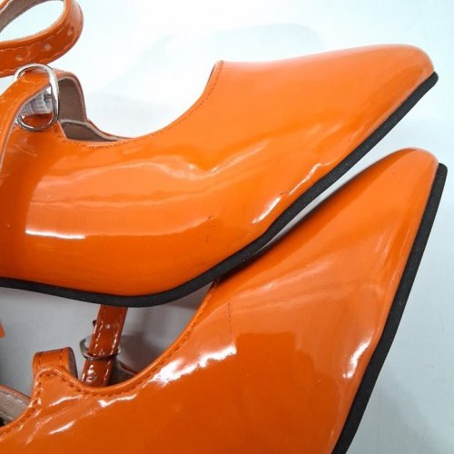 DOUBLE MARY JANE STRAP HEELED PUMPS - 7-7.5 - ORANGE image 6
