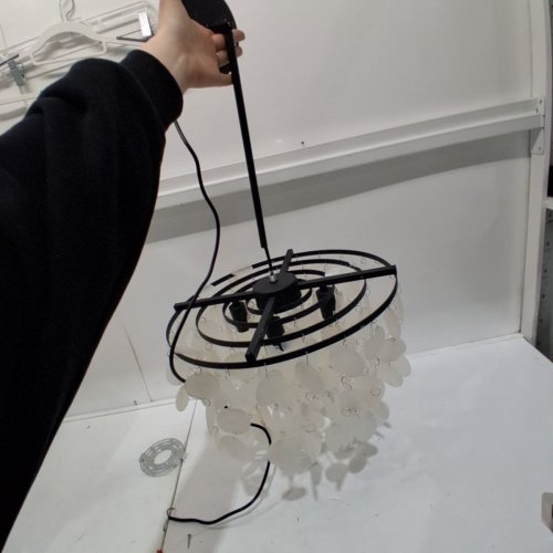 MODERN CAPIZ SHELL CHANDELIER LIGHT FIXTURE - 17.7" - BLACK/WHITE (MODEL: D3310-450-BK) image 3