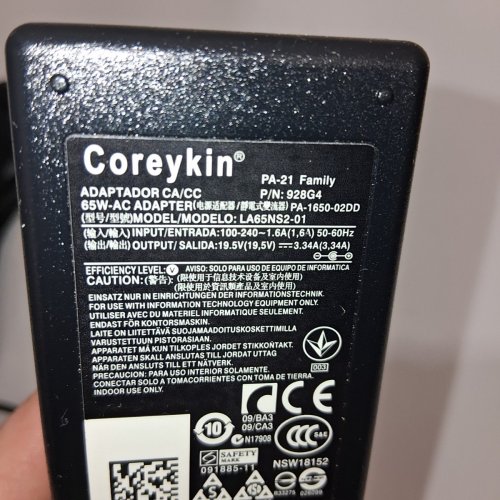 COREYKIN LAPTOP CHARGER COMPATIBLE WITH DELL INSPIRON - 65W - BLACK (MODEL:LA65NS2-01) image 3