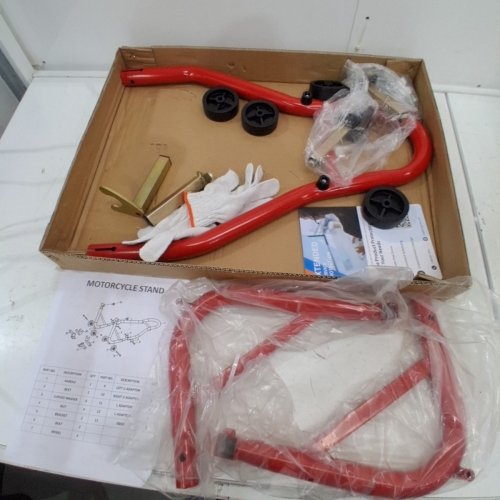 GARVEE HEAVY DUTY MOTORCYCLE STAND LIFT - 900LBS CAP, ADJUSTABLE STEEL FRAME, UNIVERSAL FIT FOR REPAIRS MAINTENANCE STORAGE - RED (MODEL: PAE_33F3NW8F) image 3