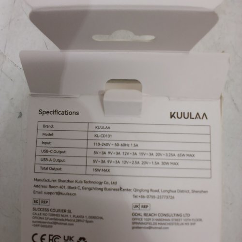 2PC KUULAA GAN USB CHARGING BLOCK & USB-C POWER CORD - 65W - LIGHT BLUE (MODEL: KL-CD131) image 2