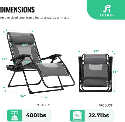 JEAREY OVERSIZED ZERO GRAVITY CHAIR WITH PADDED RECLINER AND CUP HOLDER - 42" X 36" X 29" - BLACK (ITEM: A043-003-001) image 2