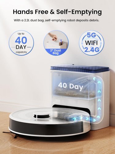 LEFANT ROBOT VACUUM AND MOP COMBO - SELF-EMPTYING, 40-DAY CAPACITY, 6000PA SUCTION - WHITE (MODEL: M2L PLUS) image 2