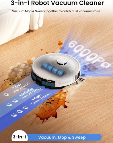 LEFANT ROBOT VACUUM AND MOP COMBO - SELF-EMPTYING, 40-DAY CAPACITY, 6000PA SUCTION - WHITE (MODEL: M2L PLUS) image 4