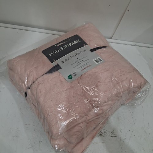 MADISON PARK RUCHED FAUX FUR LUXURY THROW BLANKET - 50" X 60" - BLUSH image 2