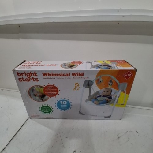BRIGHT STARTS WHIMSICAL WILD PORTABLE COMPACT AUTOMATIC SWING WITH MELODIES - GREY (MODEL: 11803-MEES) image 4