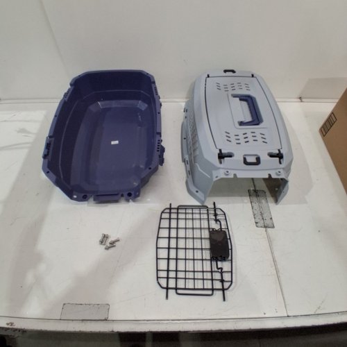 AMAZON BASICS 2-DOOR PET CARRIER - 19" X 12.6" X 10" - GREY/BLUE (MODEL: 6009-S-APL) image 3