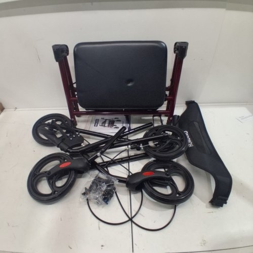 HOMLAND FOLDABLE ALUMINUM ADJUSTABLE ROLLATOR WALKERS FOR SENIORS WITH SEAT - 350LBS CAP - RED (MODEL: R2-RD) image 4