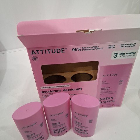 3PK ATTITUDE SUPER LEAVES COCONUT & WILD BERRIES DEODORANT - 75 G EACH image 2