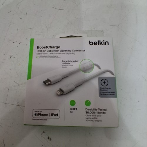 BELKIN BOOSTCHARGE POWER CABLE FOR IPHONE - USB-C TO LIGHTNING CONNECTOR - 3.3FT - WHITE image 2